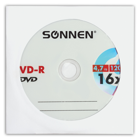 превью Диск DVD-R SONNEN, 4.7 Gb, 16x, бумажный конверт (1 штука)