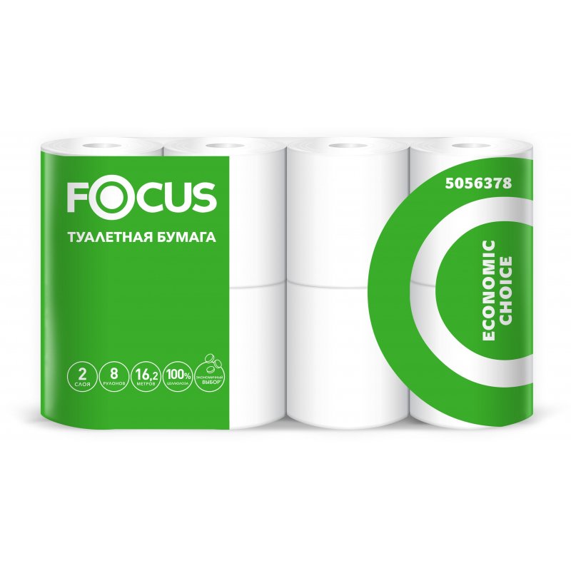 превью Бумага туалетная Focus Economic Choice, 2 слойн, мини-рулон, 16.2 м/рул, 8шт., тиснение, белая