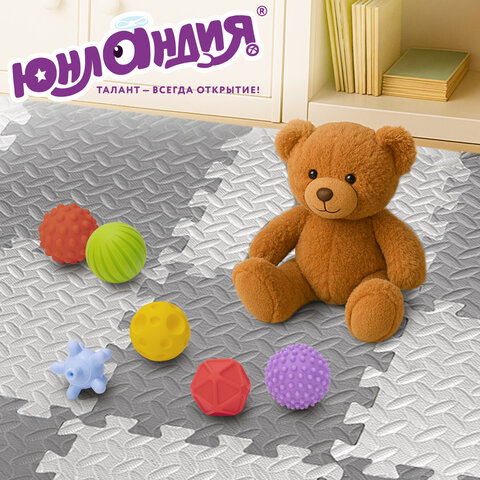 Коврик-пазл напольный 1.2×1.2 м, 16 шт., 30×30 см, толщина 1 см, серый, светло-серый, ЮНЛАНДИЯ
