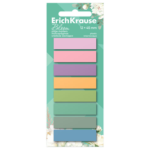 превью Закладки клейкие ERICH KRAUSE Pastel Bloom, пластиковые, 12×45 мм, 160 штук (20 л. х 8 цветов)
