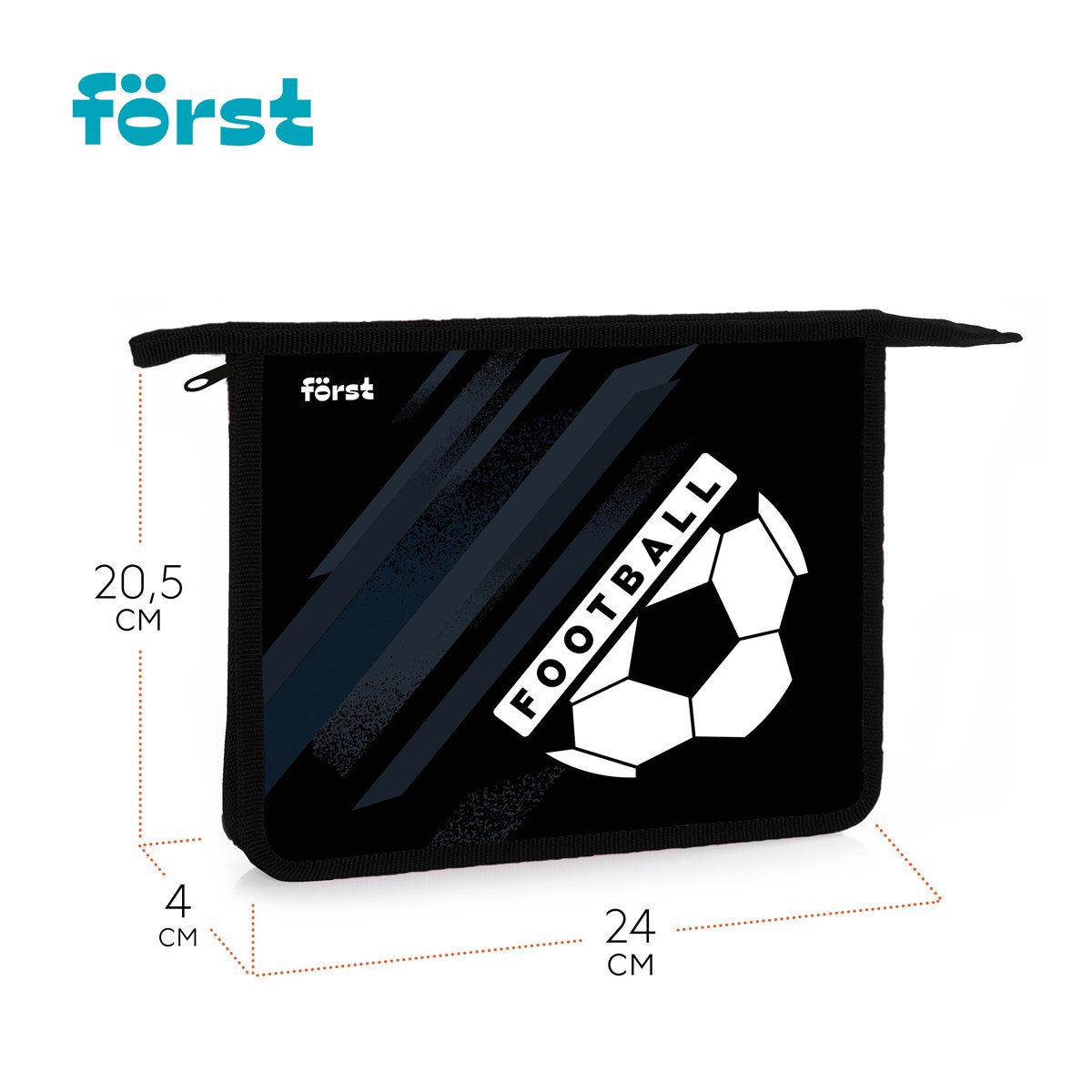 Папка для тетрадей 1 отделение, А5 Först «Football», 240×205×40мм, пластик, на молнии
