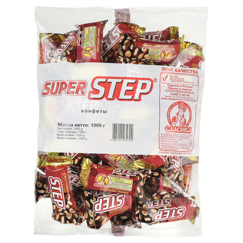 Конфеты шоколадные СЛАВЯНКА «Super Step» двухслойные, нуга с арахисом, 1000 г, пакет