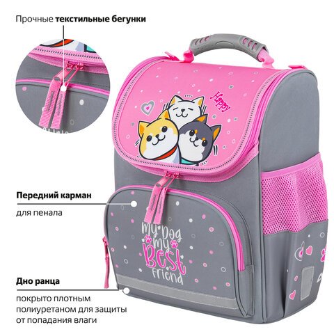 Ранец ПИФАГОР BASIC, 1 отделение, 3 кармана, эргономичная спинка, «Best team», 35×28х18 см