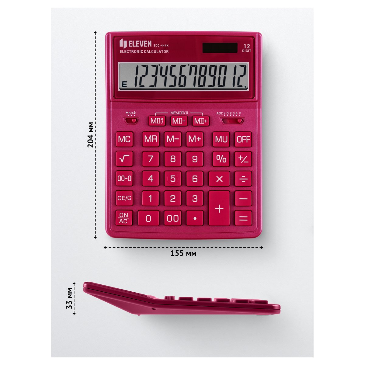 Калькулятор настольный Eleven SDC-444X-PK, 12 разрядов, двойное питание, 155×204×33мм, розовый