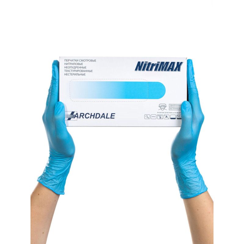 Перчатки нитрил. н/с. н/о, голубые NitriMax (M) 50п/уп, 3гр
