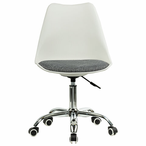 Кресло стул BRABIX «Eames MG-310 CH», хром, пластик белый, ткань серая