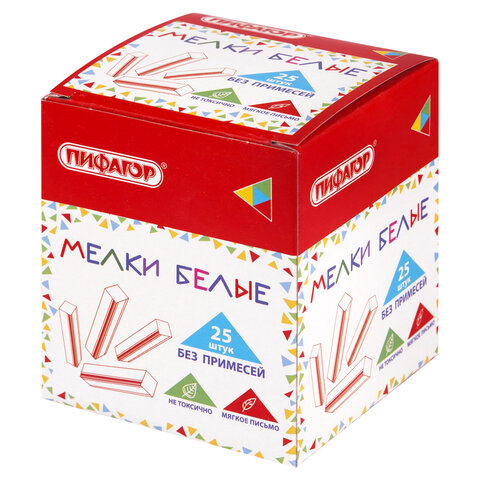 превью Мел белый БЕЗ ПРИМЕСЕЙ квадратный 25 штук, мягкое письмо, ПИФАГОР, картонная упаковка