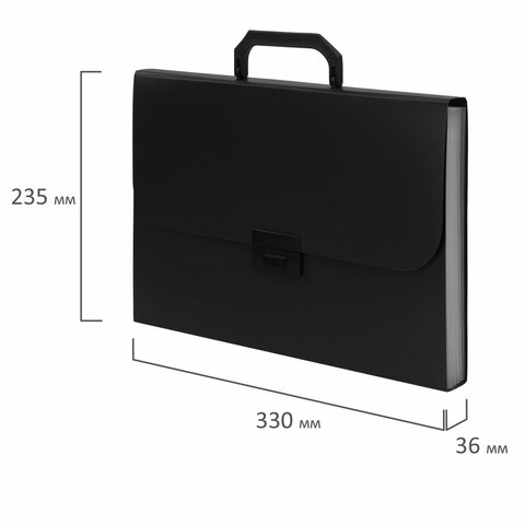 Портфель пластиковый STAFF А4 (330×235×36 мм), 7 отделений, индексные ярлыки, черный, 229243