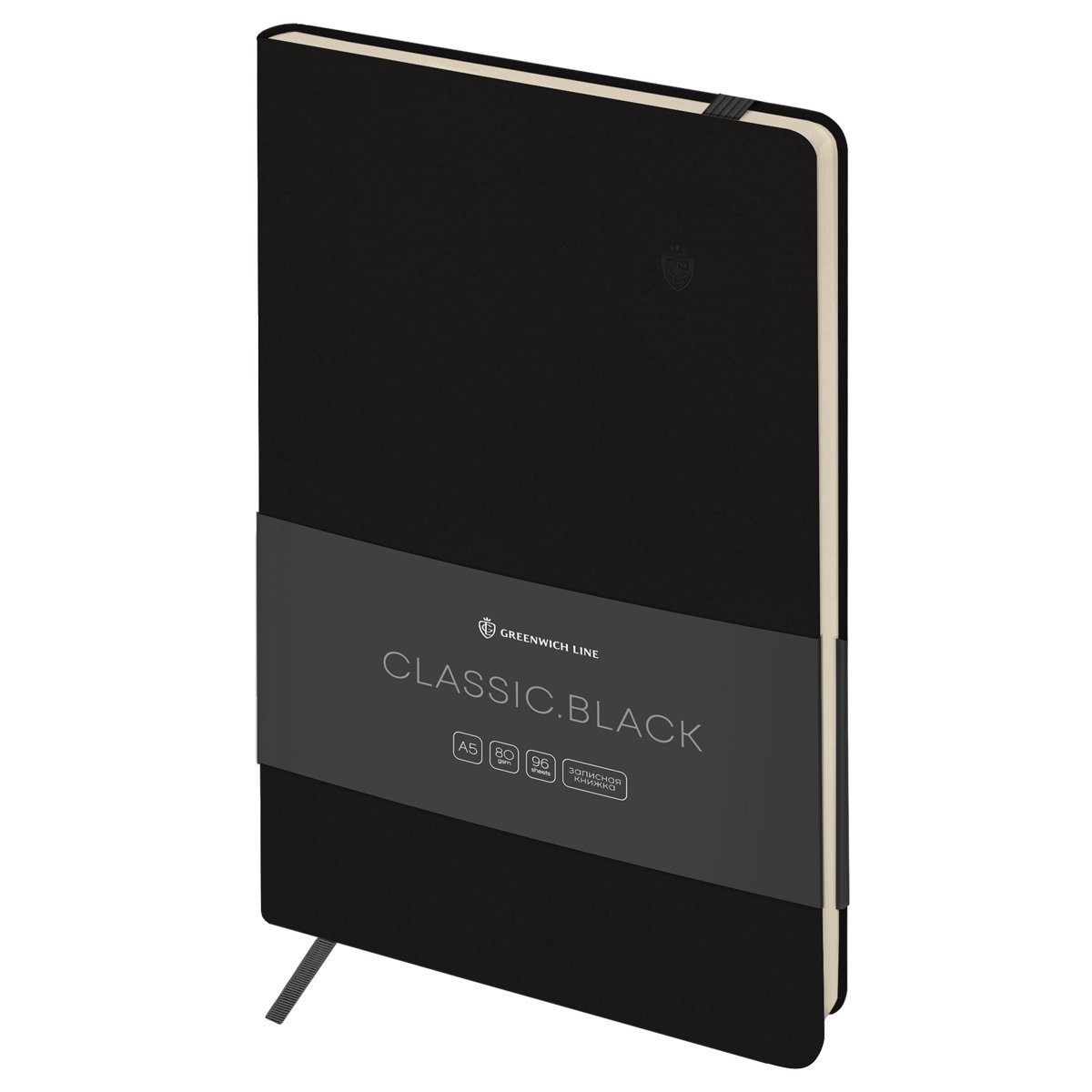 превью Записная книжка А5 96л. ЛАЙТ, кожзам, Greenwich Line «Classic. Black», с резинкой, блок без линовки
