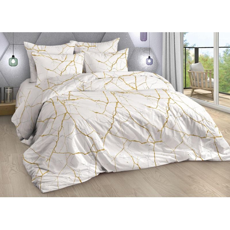 Постельное белье Евро, поплин 110г/м2, (нав.50×70-2шт) Мрамор