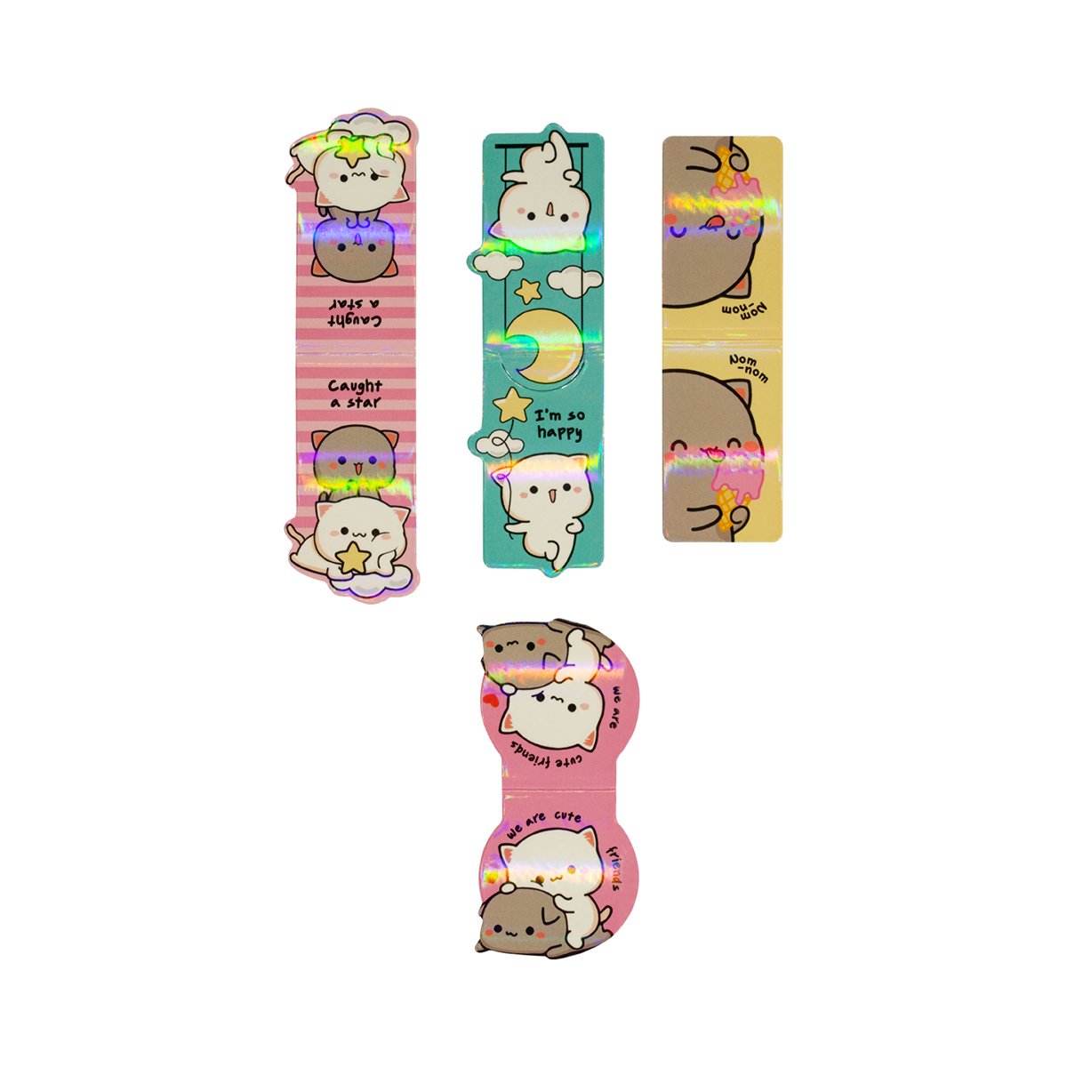 Закладки магнитные для книг, 4шт., MESHU «Cute kittens», ламинация с блестками