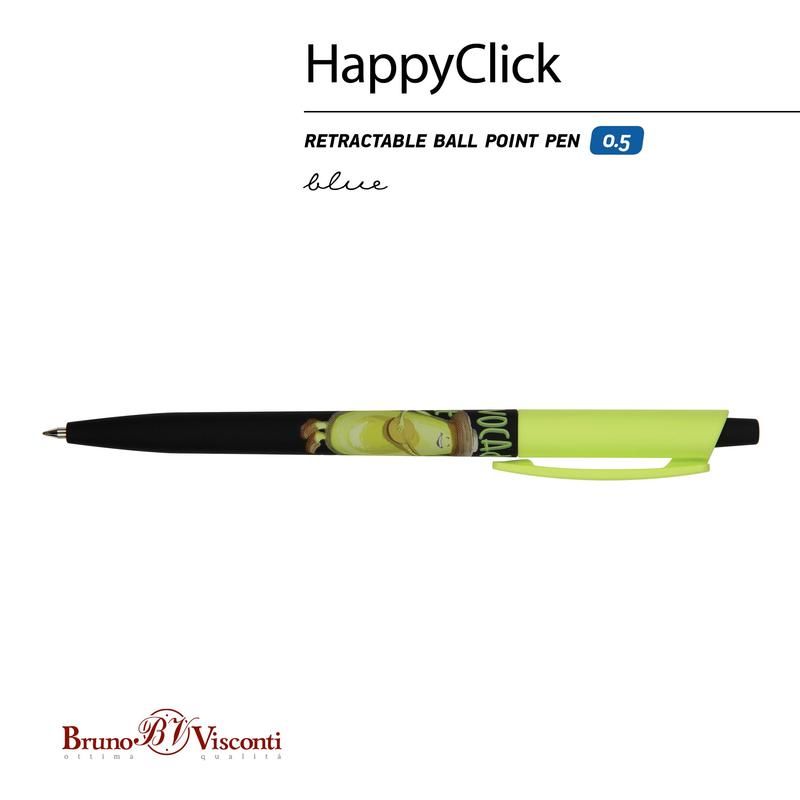 Ручка шариковая автоматическая Bruno Visconti HappyClick Клубника цвет чернил синий цвет корпуса черный/зеленый (толщина линии 0.38 мм)
