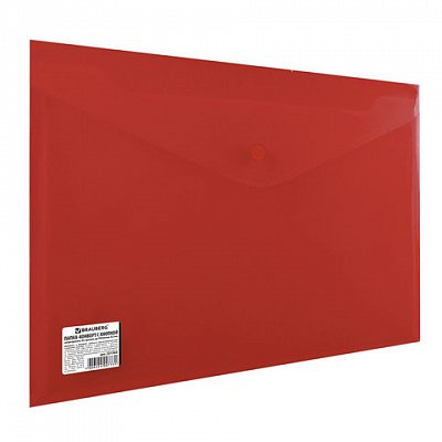 Папка-конверт с кнопкой BRAUBERG, А4, непрозрачная, плотная, красная, до 100 листов, 0,20 мм