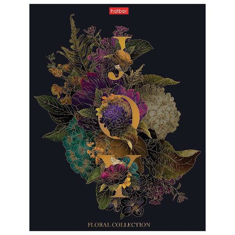 Тетрадь А5, 96 л., HATBER скоба, клетка, матовая ламинация, 3D фольга, «Язык цветов» (5 видов)