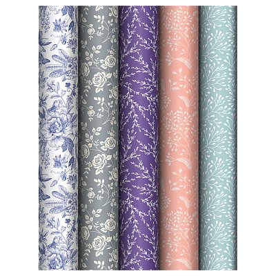 Упаковочная бумага глянц. 70×100см, MESHU «Grace pattern», 80 г/м2, ассорти, 5 дизайнов