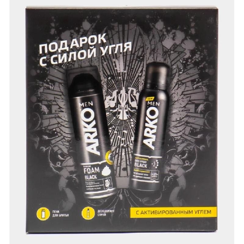 Подарочный набор ARKO пена д/бр Anti-Irritation 200мл, дезодор. Black 150 мл