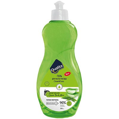 Средство для мытья посуды Qualita «Green tea & aloe», пуш-пул, 500мл