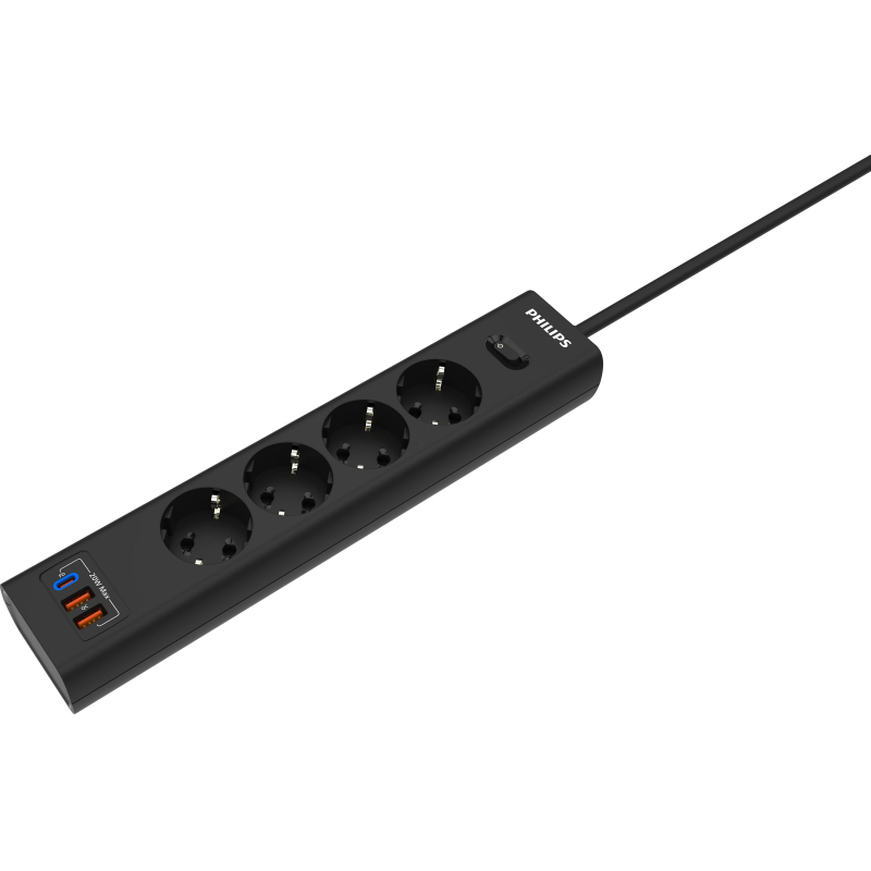Сетевой фильтр Philips CHP4346BA/51 4р/2м с USB, 10А, черный