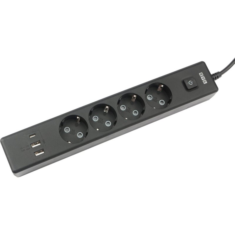 Удлинитель Power Cube, 4р с/з вык.,3USB, 3500 Вт, 16А,1.9 м, 3×1.0 (черный)