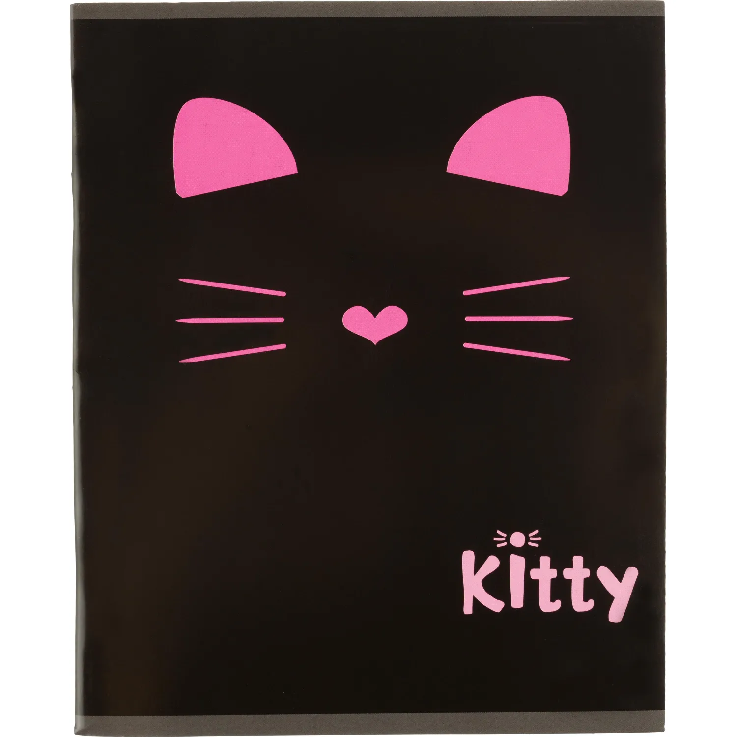 превью Тетрадь общая Комус Kitty чёрный А5 48 листов в клетку на скрепках с картонной обложкой с ВД-лаком