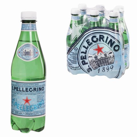 Вода ГАЗИРОВАННАЯ минеральная S. PELLEGRINO (С. Пеллегрино), 0.5 л, пластиковая бутылка, ИТАЛИЯ