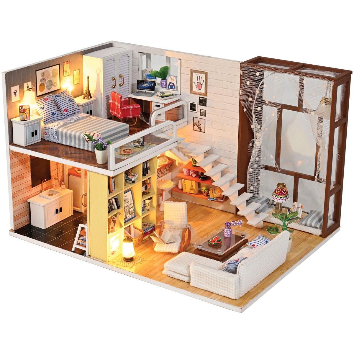 превью Сборная модель ТРИ СОВЫ, Румбокс «Городской лофт», инструменты, клей, светодиоды, картонная коробка