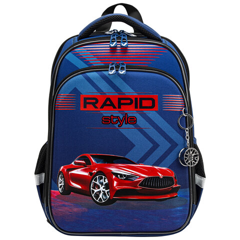 Ранец BRAUBERG QUADRO, 3 отделения, с брелком, «Rapid style», 37×28х18 см