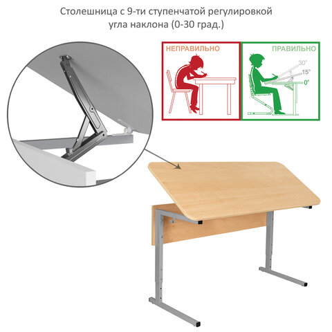 Стол-парта 2-местныйрегулируемый уголСУТ.55-011200×500х520-640 ммрост 2-4серый каркасЛДСП клён