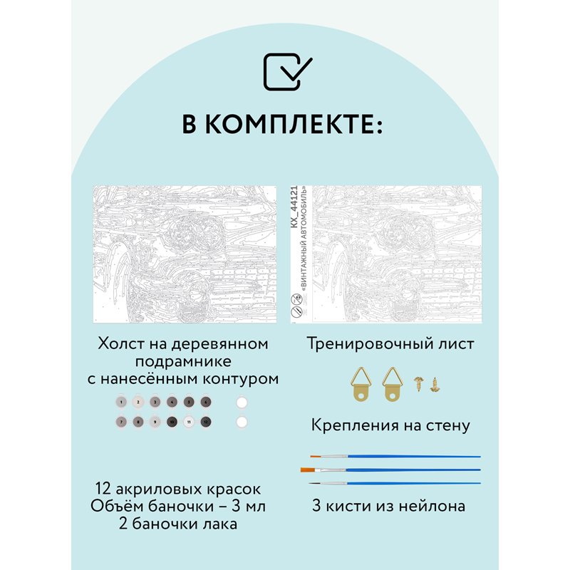 Картина по номерам на холсте ТРИ СОВЫ «Винтажный автомобиль», 30×40, с акриловыми красками и кистями