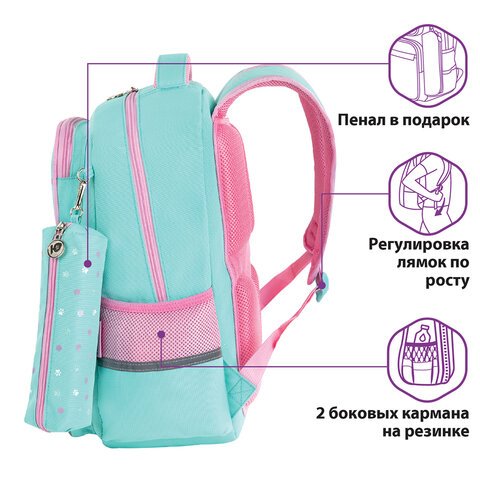 Рюкзак ЮНЛАНДИЯ COMPLETE, с пеналом в комплекте, эрго-спинка, «Yummy cat», 42×29х14 см