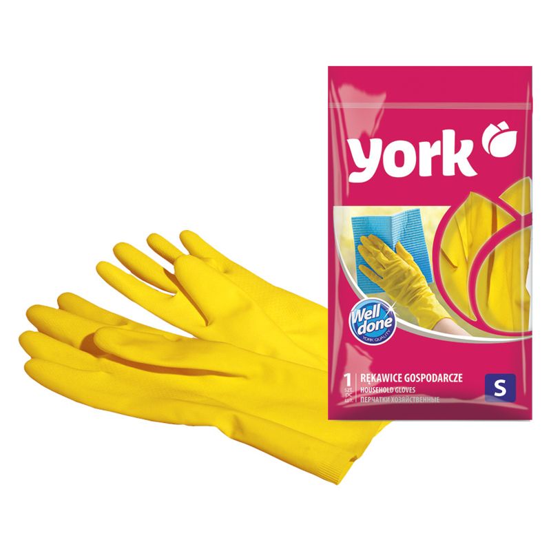 превью Перчатки резиновые York, суперплотные, с х/б напылением, р. S, желтые, пакет с европод. 