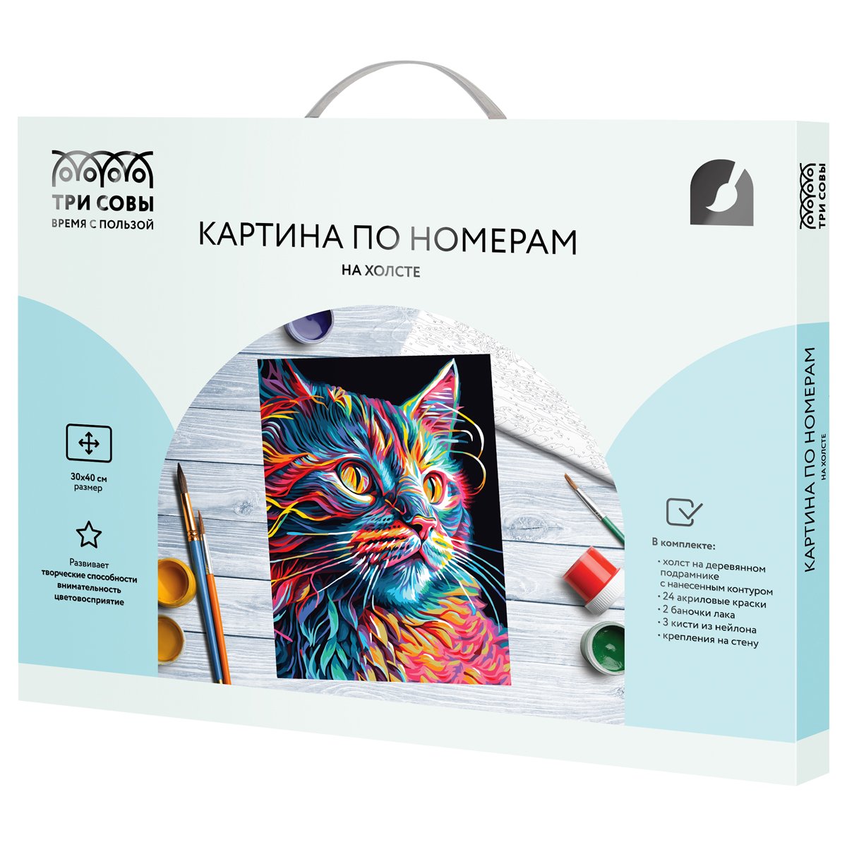 Картина по номерам на холсте ТРИ СОВЫ «Неоновый кот», 30×40, с акриловыми красками и кистями