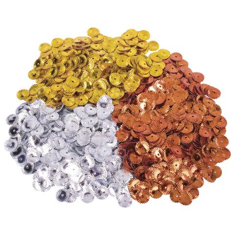 Пайетки для творчества «Рифленые», золото, серебро, медь, 10 мм, 30 грамм, ОСТРОВ СОКРОВИЩ