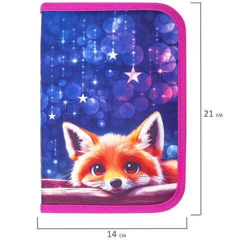 Пенал BRAUBERG, 1 отделение, 2 откидные планки, полиэстер, 21×14 см, Cute fox