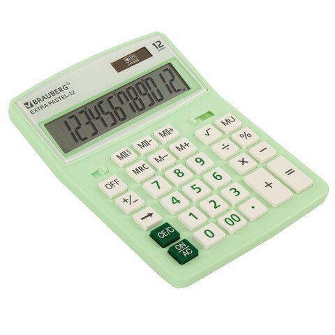 Калькулятор настольный BRAUBERG EXTRA PASTEL-12-LG (206×155 мм), 12 разрядов, двойное питание, МЯТНЫЙ