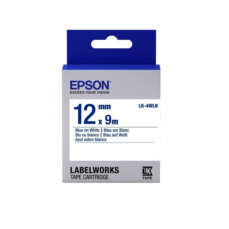 превью Картридж для принтера этикеток Epson LK4WLN (12 мм x 9 м, цвет ленты белый, шрифт синий)