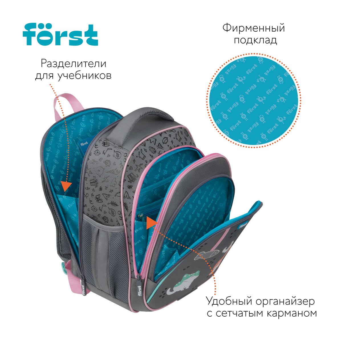 Ранец Först F-Base «Kittens» 36×29×17см, 3 отделения, 2 кармана, анатомическая спинка
