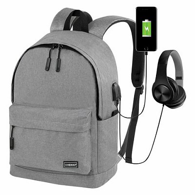 Рюкзак HEIKKI ACTIVE (ХЕЙКИ) универсальный, отделение для ноутбука, USB-порт, серый, 44×31х14 см