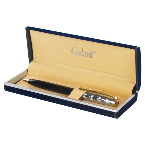 Ручка подарочная шариковая GALANT «Consul», корпус черный с серебристым, золотистые детали, пишущий узел 0.7 мм, синяя