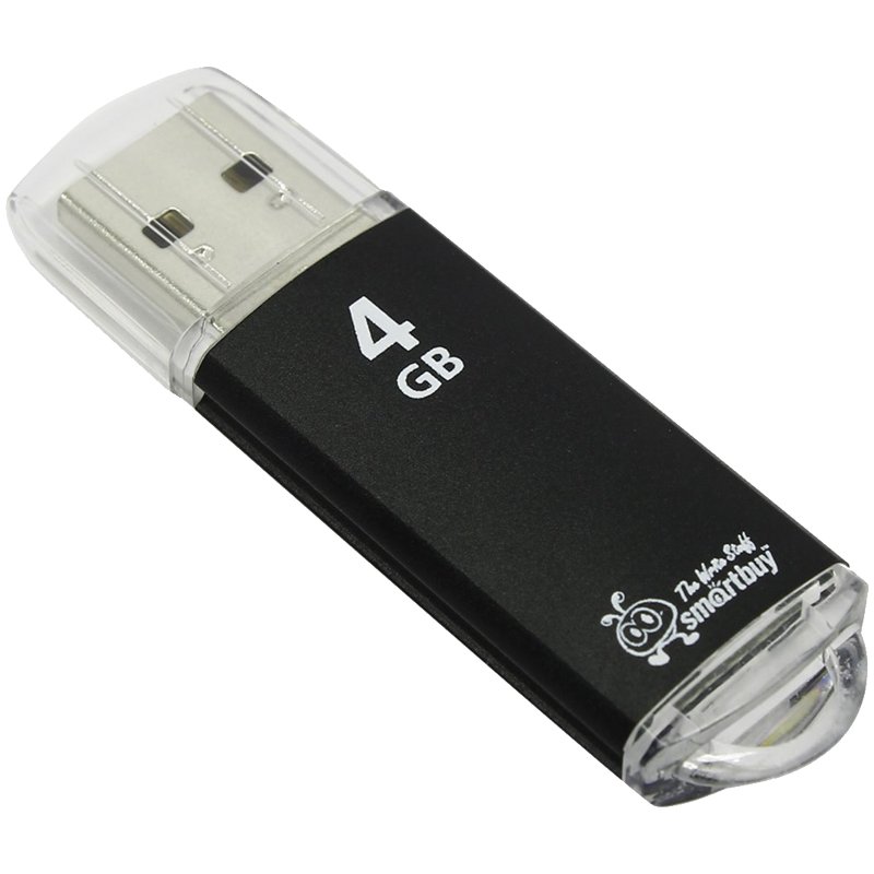 Память Smart Buy «V-Cut» 4GB, USB 2.0 Flash Drive, черный (металл. корпус)