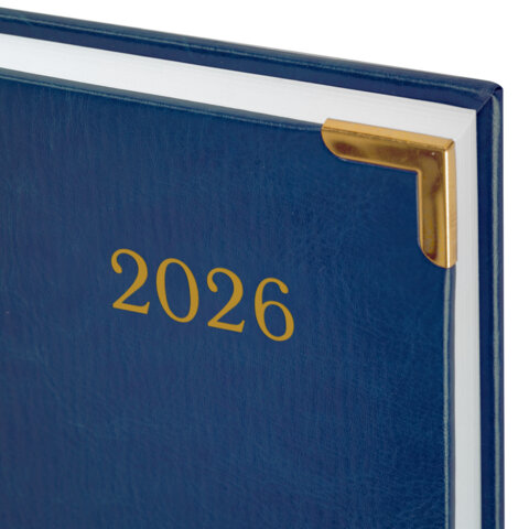 Ежедневник датированный 2026, А5, 138×213 мм, BRAUBERG «Senator», под кожу, синий