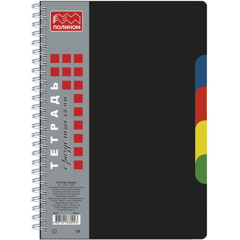 превью Бизнес-тетрадь Полином А4 120 листов черная в клетку на спирали (203×290 мм)