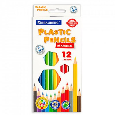 Карандаши цветные пластиковые BRAUBERG PREMIUM12 цветовшестигранныегрифель мягкий 3 мм181666