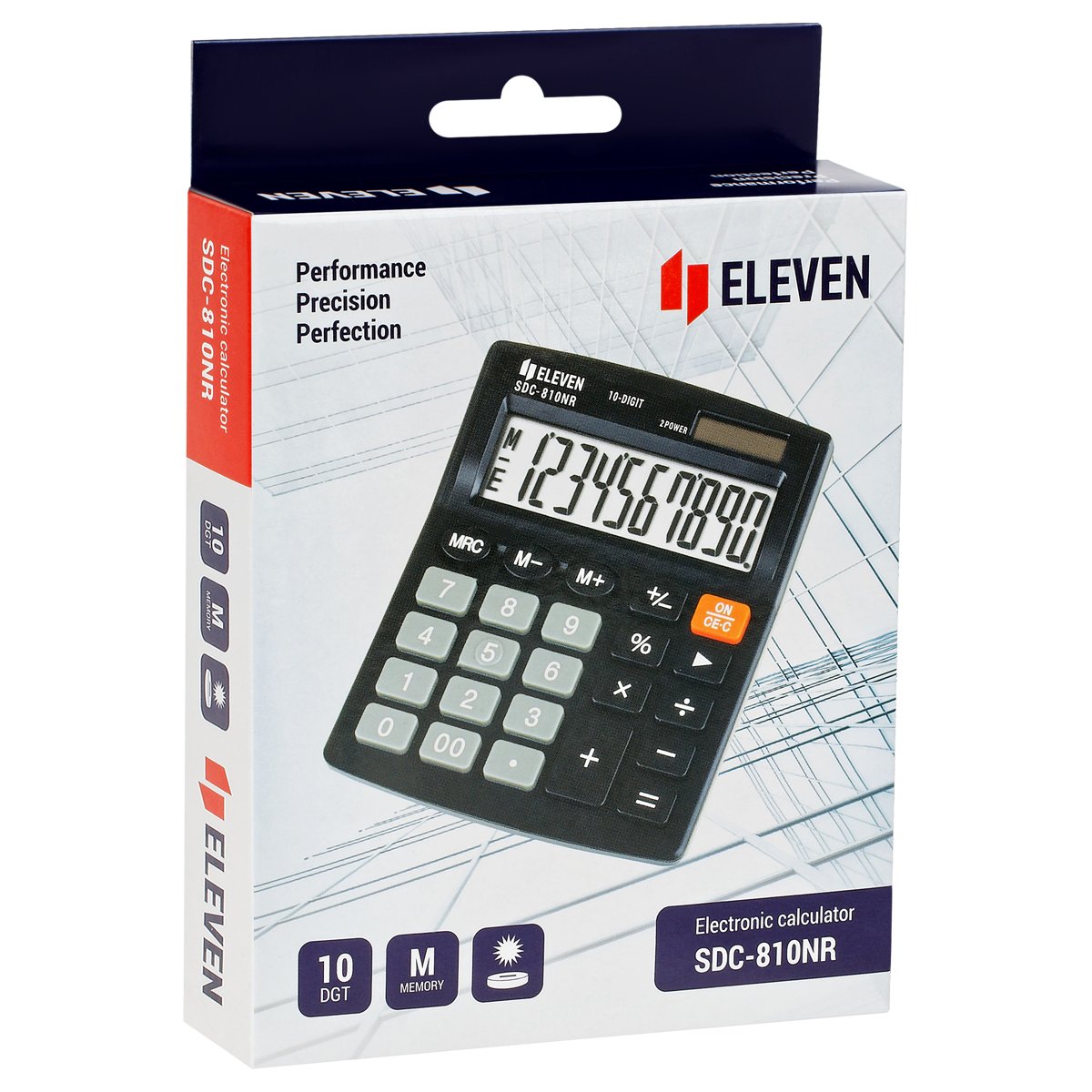 Калькулятор настольный Eleven SDC-810NR, 10 разрядов, двойное питание, 127×105×21мм, черный