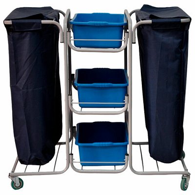 Тележка уборочная Eco-Force МНОГОФУНКЦИОНАЛЬНАЯ (отель, кафе, столовые, офис), 3 поддона, 2 держателя и основания для мешка, 2 мешка