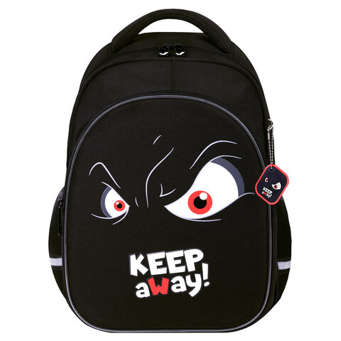 Рюкзак BRAUBERG OPTIMA, 2 отделения, с брелоком, «Keep away», СВЕТЯЩИЙСЯ, 36×27х18 см