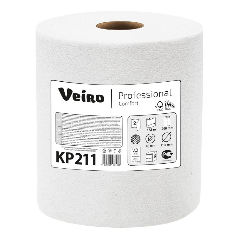 превью Протирочная бумага Veiro Professional Comfort KP211 белая (6 рулонов по 172 метра)