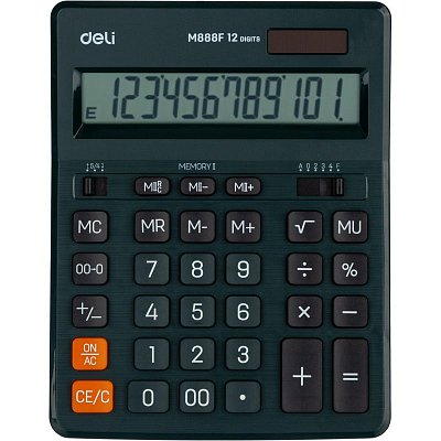 Калькулятор настольн. ПОЛНОРАЗМ. Deli EM888F,12р, дв. пит,202×158мм, темно-зел