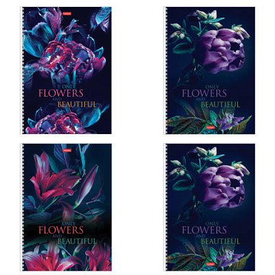 Тетрадь А4 96 л., HATBER, гребень, клетка, обложка картон, «Beautiful flowers» (микс в спайке), 086261
