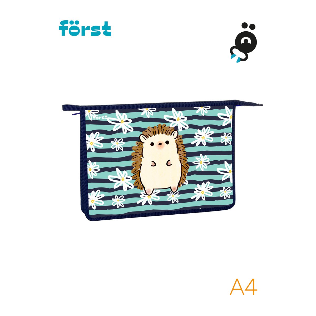 Папка для тетрадей 1 отделение, А4, Först «Blue hedgehog», 340×245×40мм, пластик, на молнии